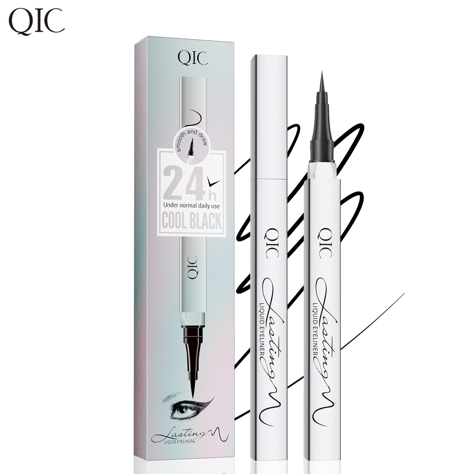 QIC Silver Tube Sponge Tip Eyeliner Pen Quick-Dry Cool Black Waterproof Sweat-Proof Smudge-Proof Liquid Eyeliner Export Cosmetics
