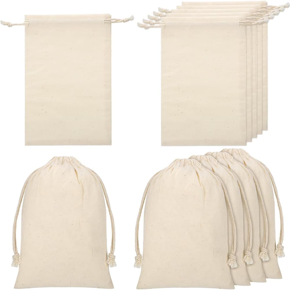 Natural cotton drawstring pouches for accessories and grains, breathable and logo-printable
