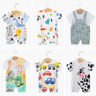 Baby Short-sleeve Romper Full Print Thin Summer Cartoon Onesie, Infant Bodysuit Cross-border Wholesale