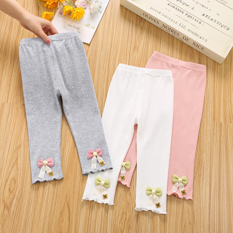 Girls' Pants Spring Autumn Ribbed Leggings Versatile Stretchy Baby Pants Fashionable Bottoming Pants