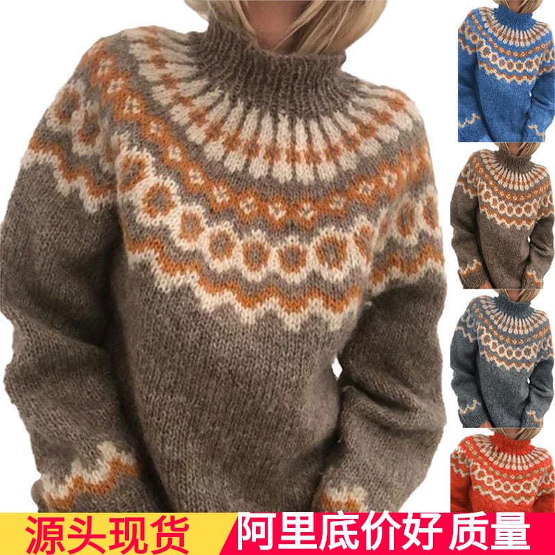 European and American clothing winter ebay turtleneck printed sweaters European and American cross-border autumn and winter new knitted sweaters