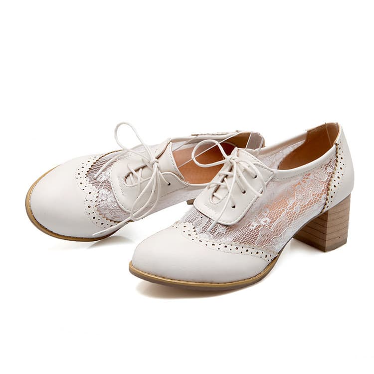 Custom-made women's lace-up martin boots with chunky square heel, elegant vintage style, lace hollow-out design