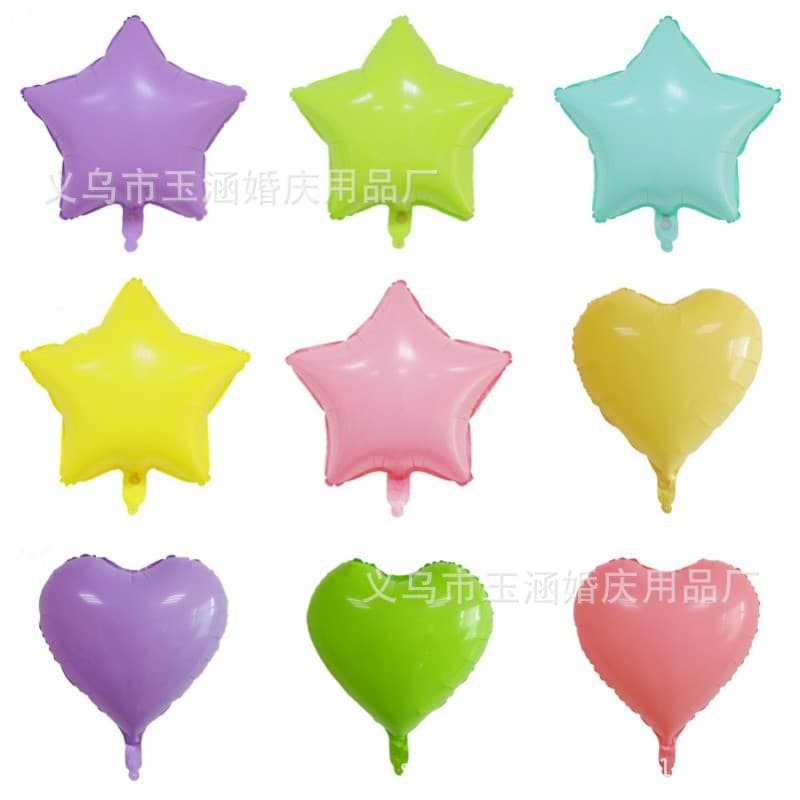 18-inch Macaron Aluminum Film Balloon Heart-Shaped Five-Pointed Star Candy Color Aluminum Foil Birthday Love Party Decoration Wholesale