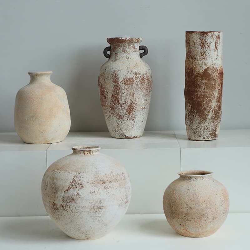 Jingdezhen ceramic vase retro nostalgic handmade hotel bed and breakfast wabi-sabi style flower arrangement Zen ornaments stoneware jar