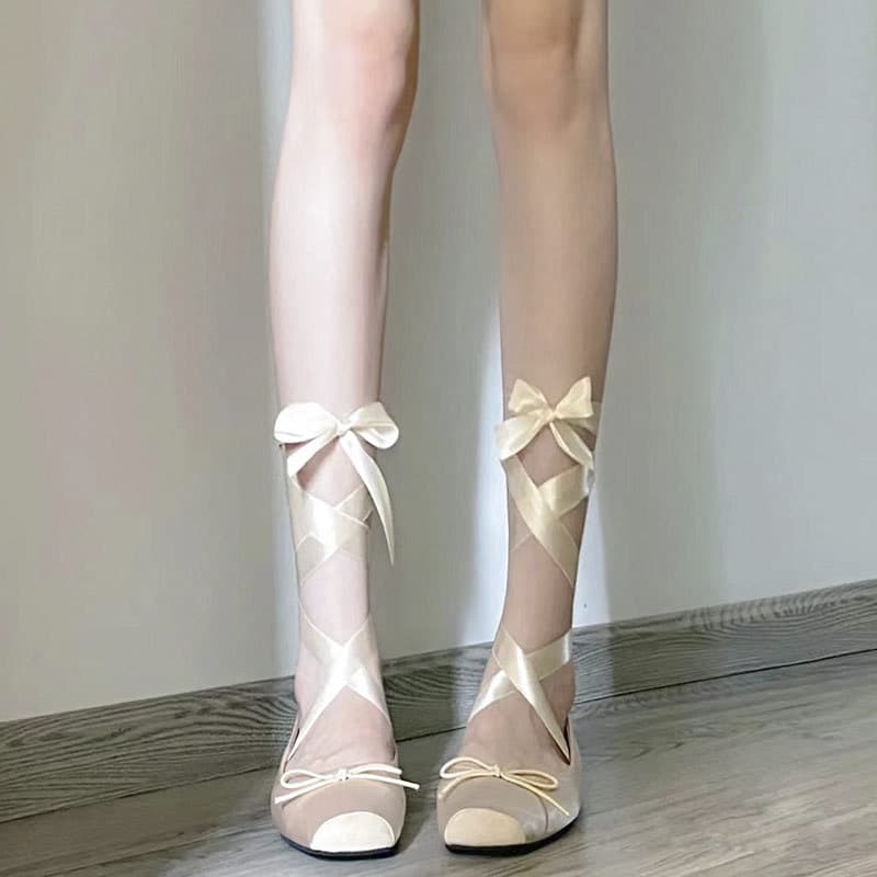 Ballet Flats for Women Autumn Tie Flat Shoes Elegant Square Toe Mary Jane Shoes for Bridesmaids