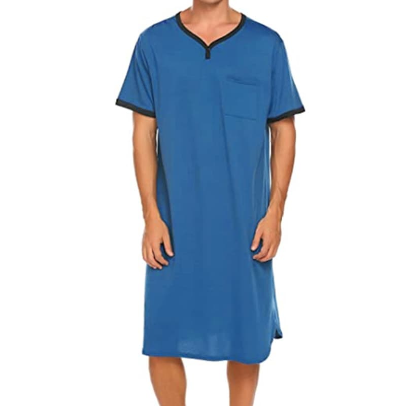 Long Breathable Loose-fit Sleep Dress Short Sleeve Skin-friendly Sleepwear Men's T-shirt European Style Homewear