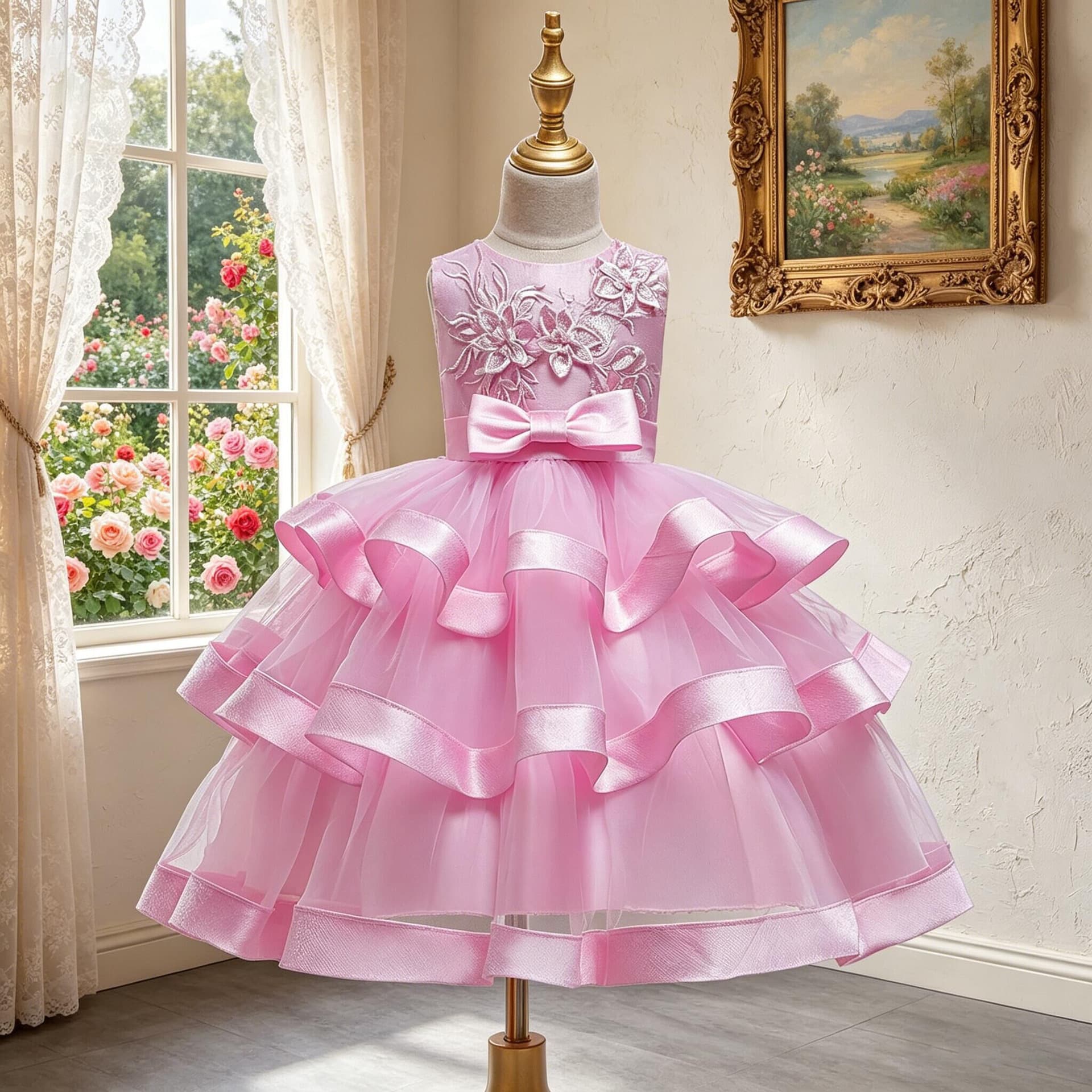 Girls Piano Performance Dress Children's Formal Gown Princess Dress Flower Girl Tulle Dress Little Girl Runway Host Wedding Dress