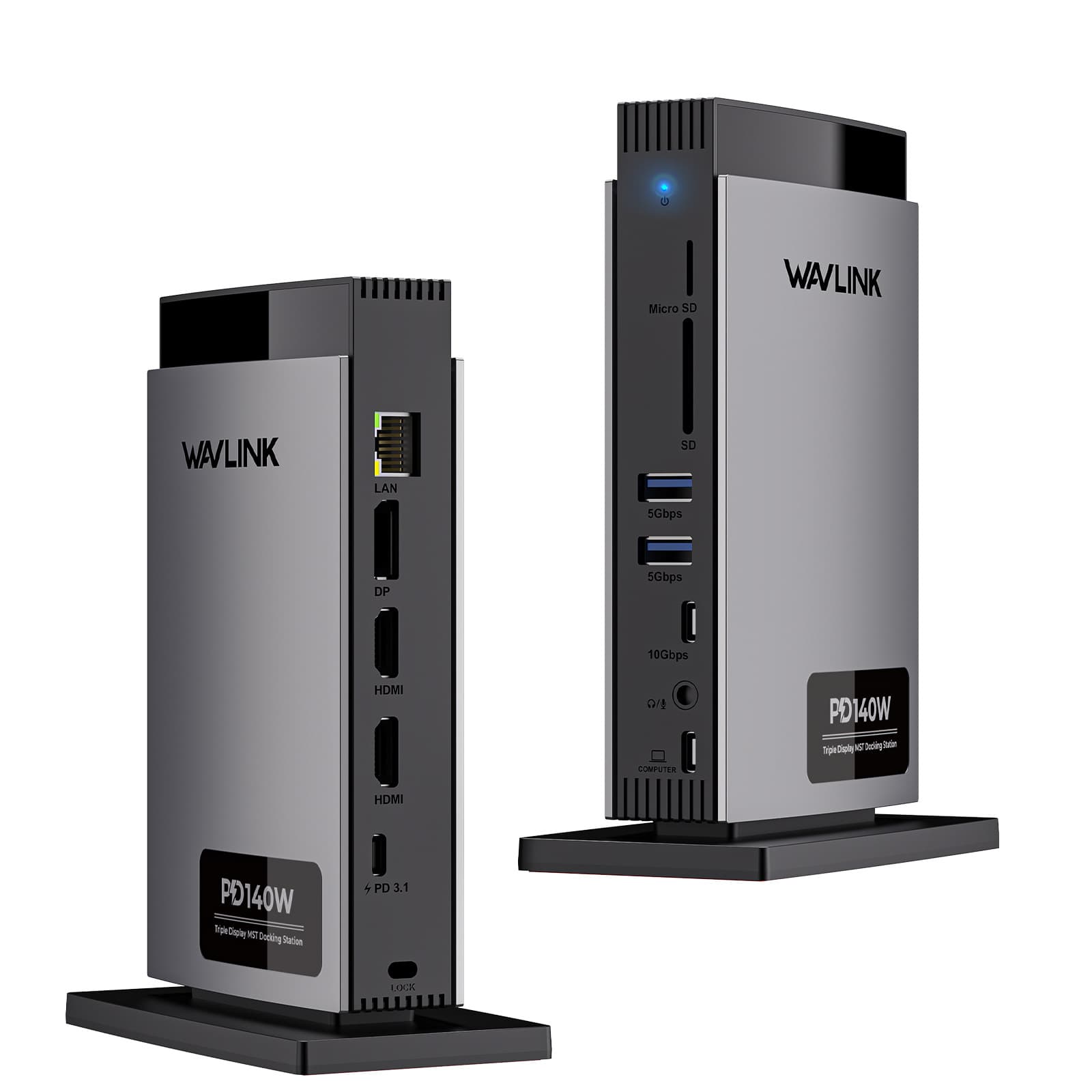 WAVLINK 3 Monitor Dual 8K HDMI + 8K DisplayPort 11-in-1 Docking Station with PD 140W Charging