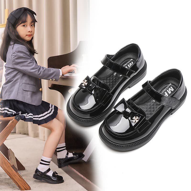 Girls' Leather Shoes 2025 Spring New Style Student Versatile Solid Color Soft Sole Campus Small Medium Children British Style Single Shoes Children