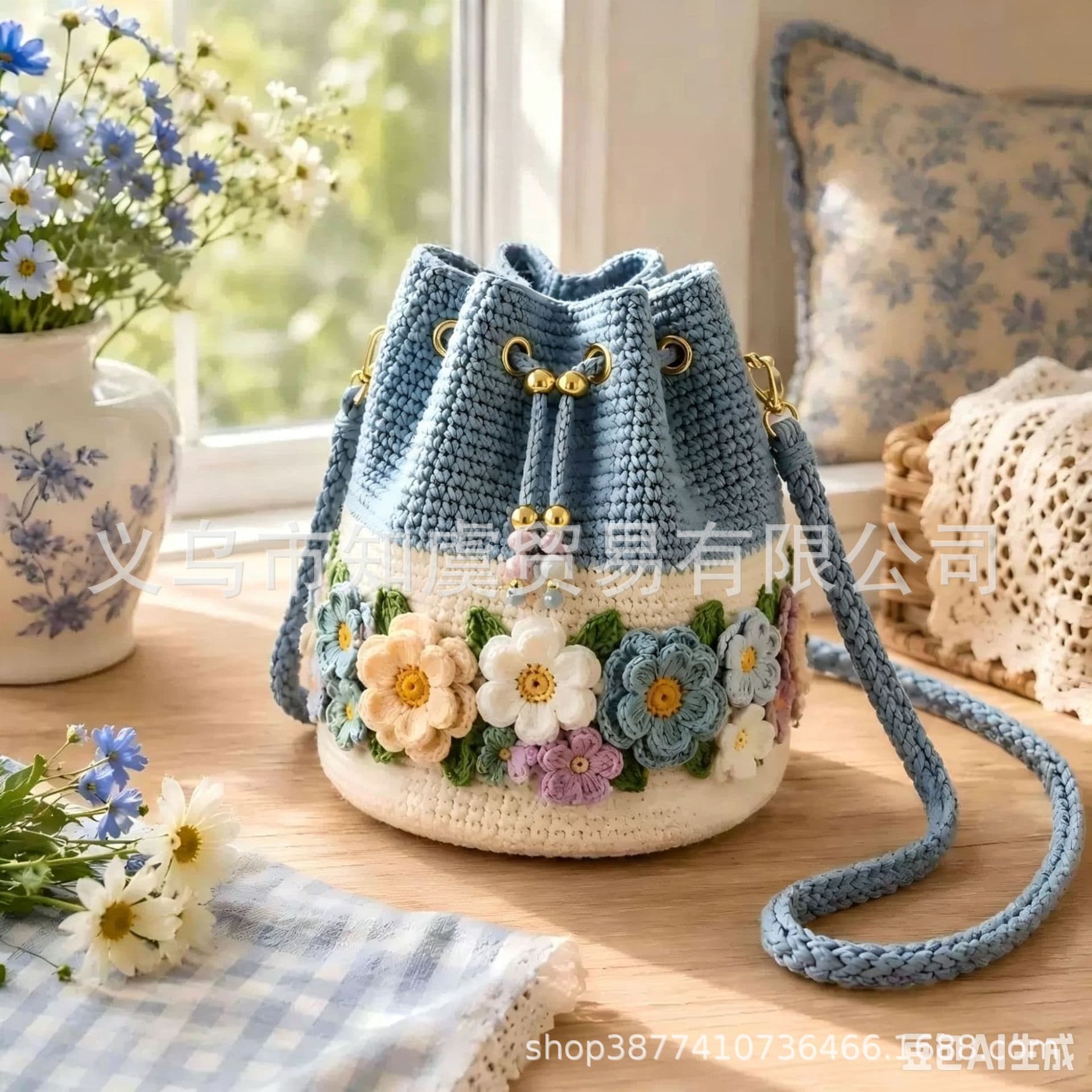 Cross-border new product Bloom Garden Crochet Flower Bucket Bag woven flower bucket bag