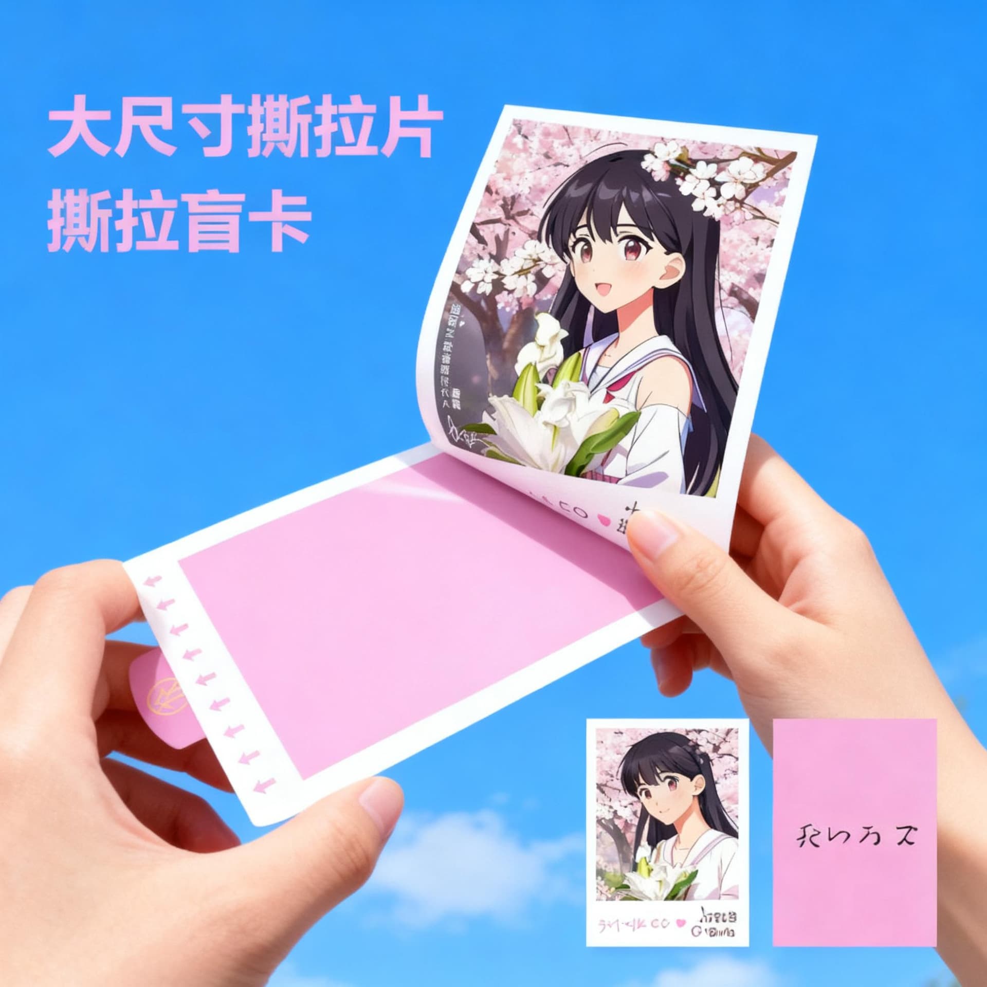 Customized tear-off film blind boxes, small cards, photo paper negatives, heat transfer printing, peripheral materials, and extra-large tear-off instant cameras.