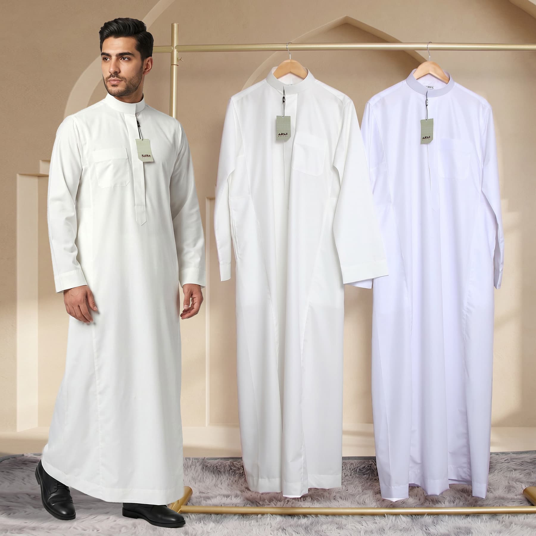 STO5 New Men's Thobe Robe Zip-Up Stand Collar Half-Zip Basic Style for Home and Outdoor Wear