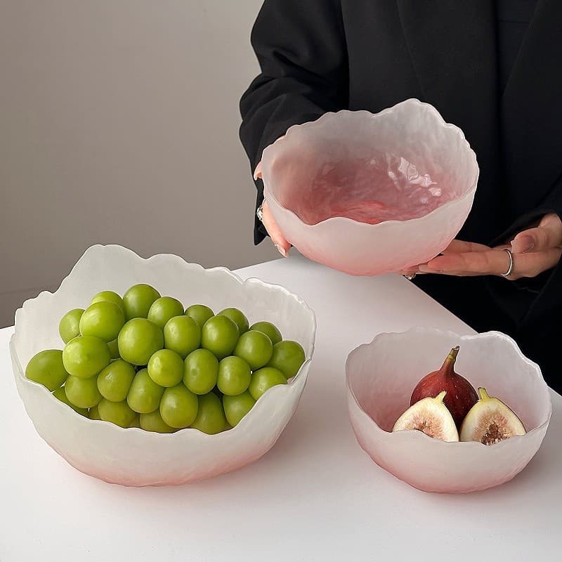 High-end ins glass fruit plate home living room coffee table snack plate dried fruit bowl glacier pattern display plate tableware