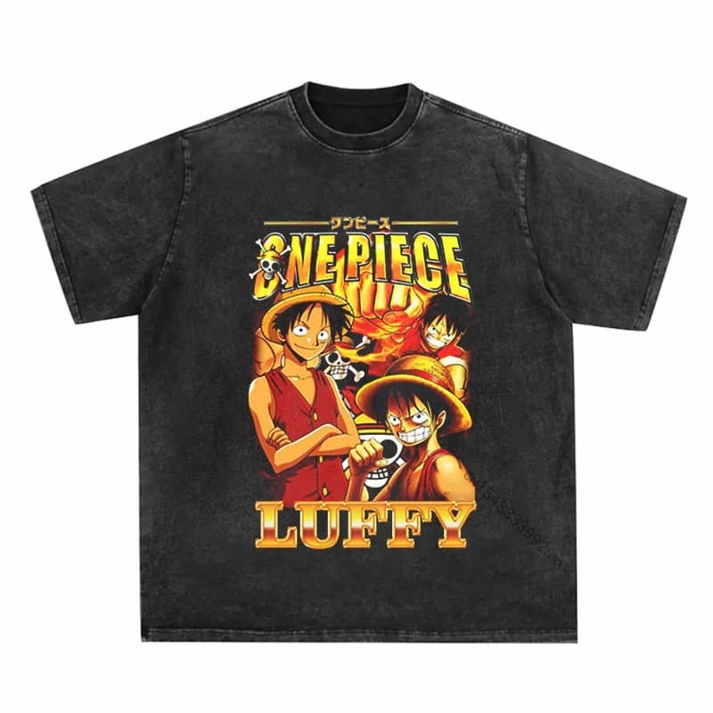 Street retro old washed T-shirt Harajuku short-sleeved tops for men and women One Piece One Piece