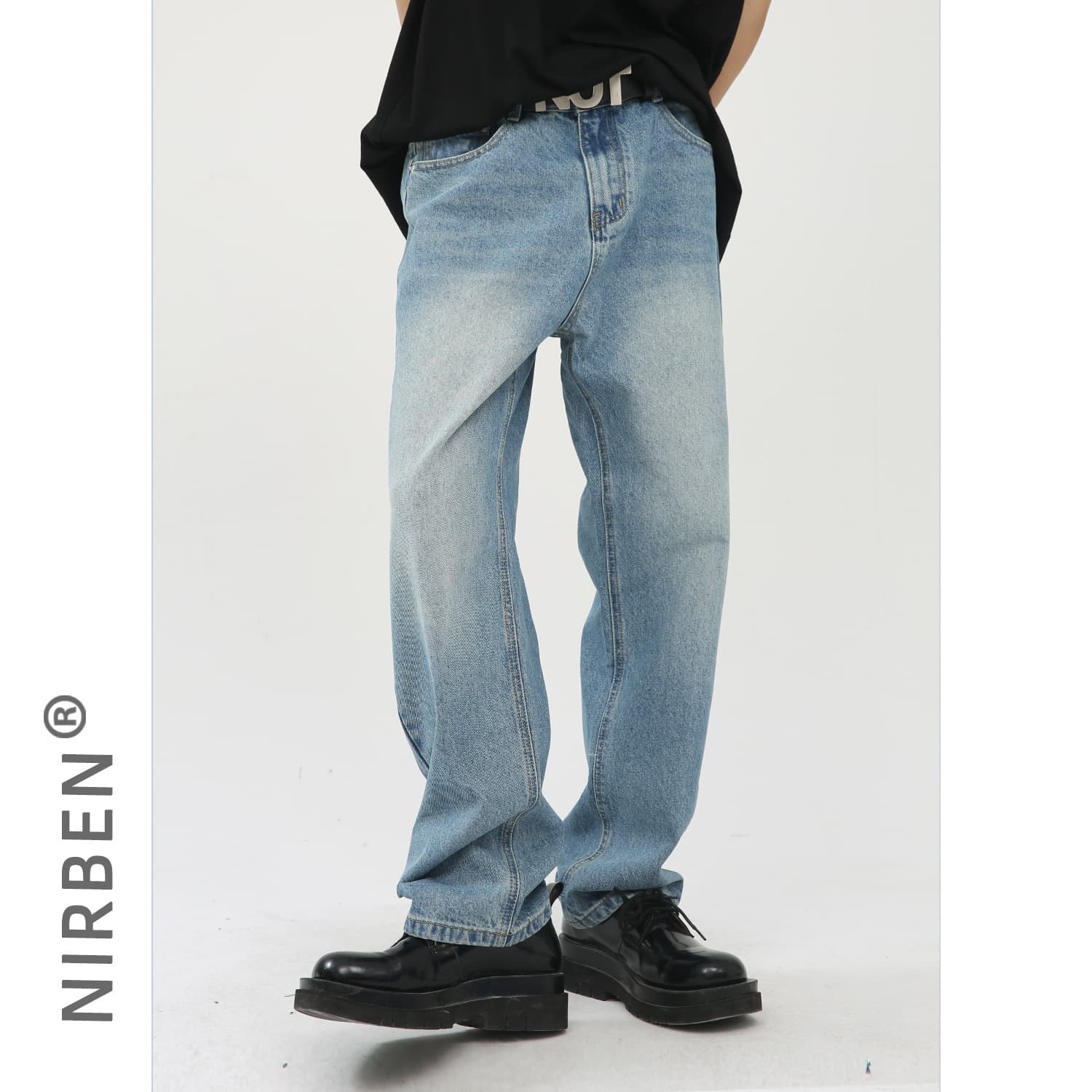 nirben denim | Vintage Old Jeans Korean Trend Straight Slacks Long Pants