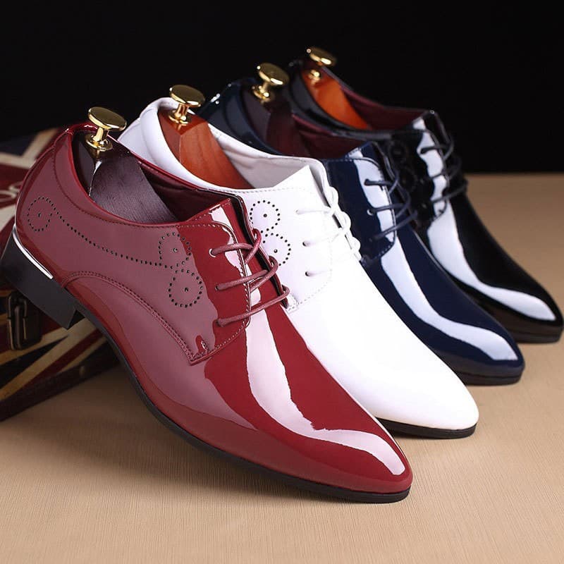 Bright Leather Men's Shoes Wholesale Korean Pointed Lace-Up Fashion Shoes Amazon Wish LAZADA Generation