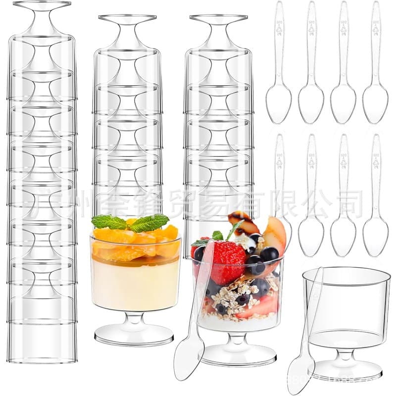 Disposable Stemmed Mousse Cup Ice Cream Yogurt Pudding Cup Square Plastic Champagne Dessert Table Cup Fruit Cube Cup