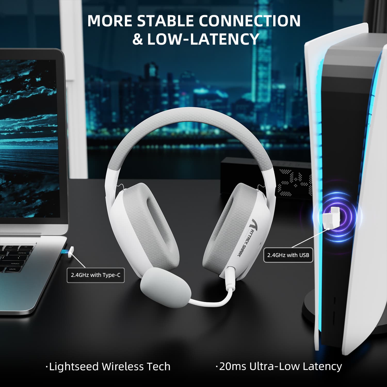 Attack Shark L80PRO Wireless Bluetooth 2.4G Three-Mode Wired Lightweight Over-Ear Gaming Headset with Microphone