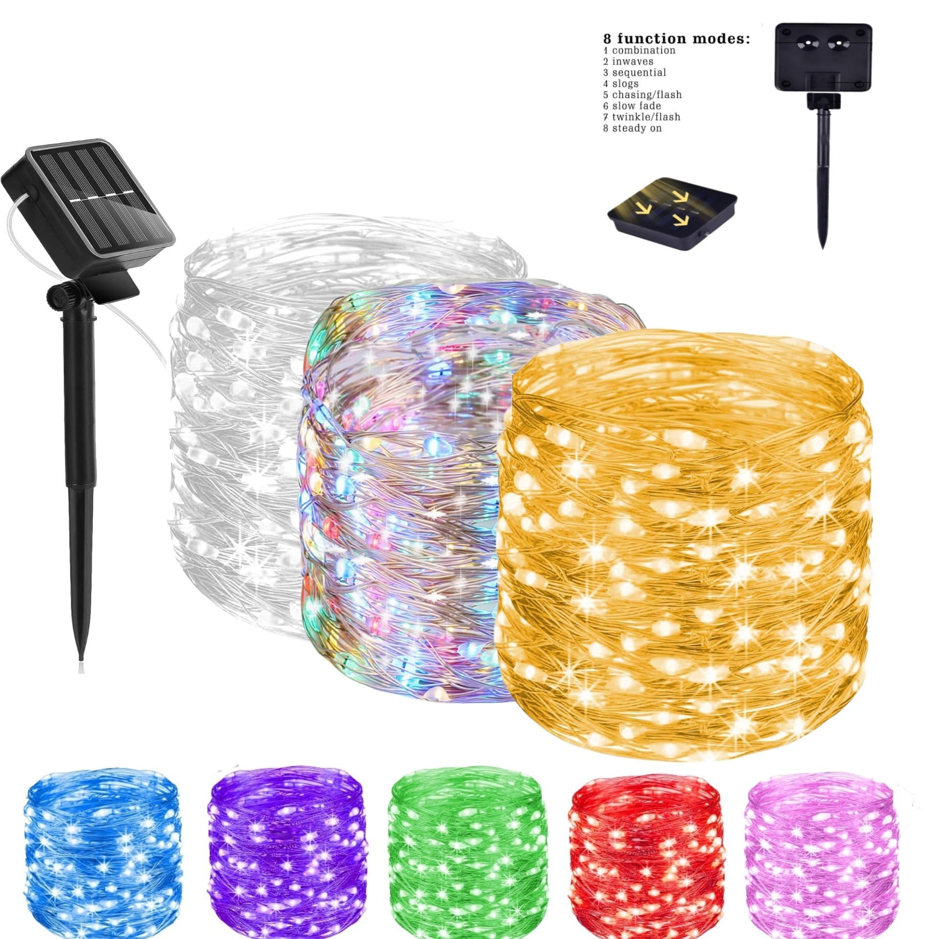 Cross-border Solar Copper Wire LED String Lights, Outdoor Waterproof Atmosphere Lights, Christmas Tree Lights