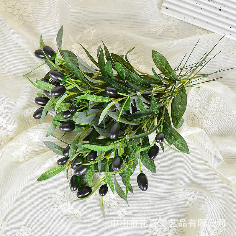 Artificial Olive Branch with Fruits, 2-Branch Faux Olive Leaves, Realistic Touch Plant Leaf, Fake Flower Decoration for Wedding Display