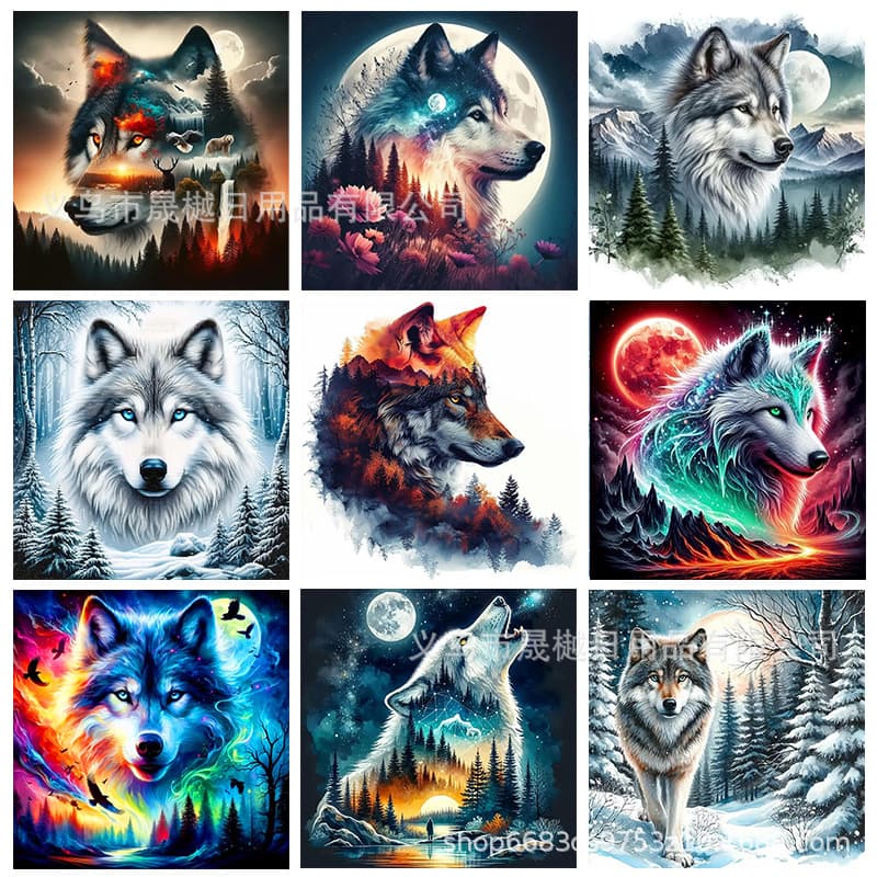 Best-selling Amazon Cross-border Wolf Diamond Painting Round Drill Full Drill Square Drill Mosaic Decorative Art DIY Wholesale