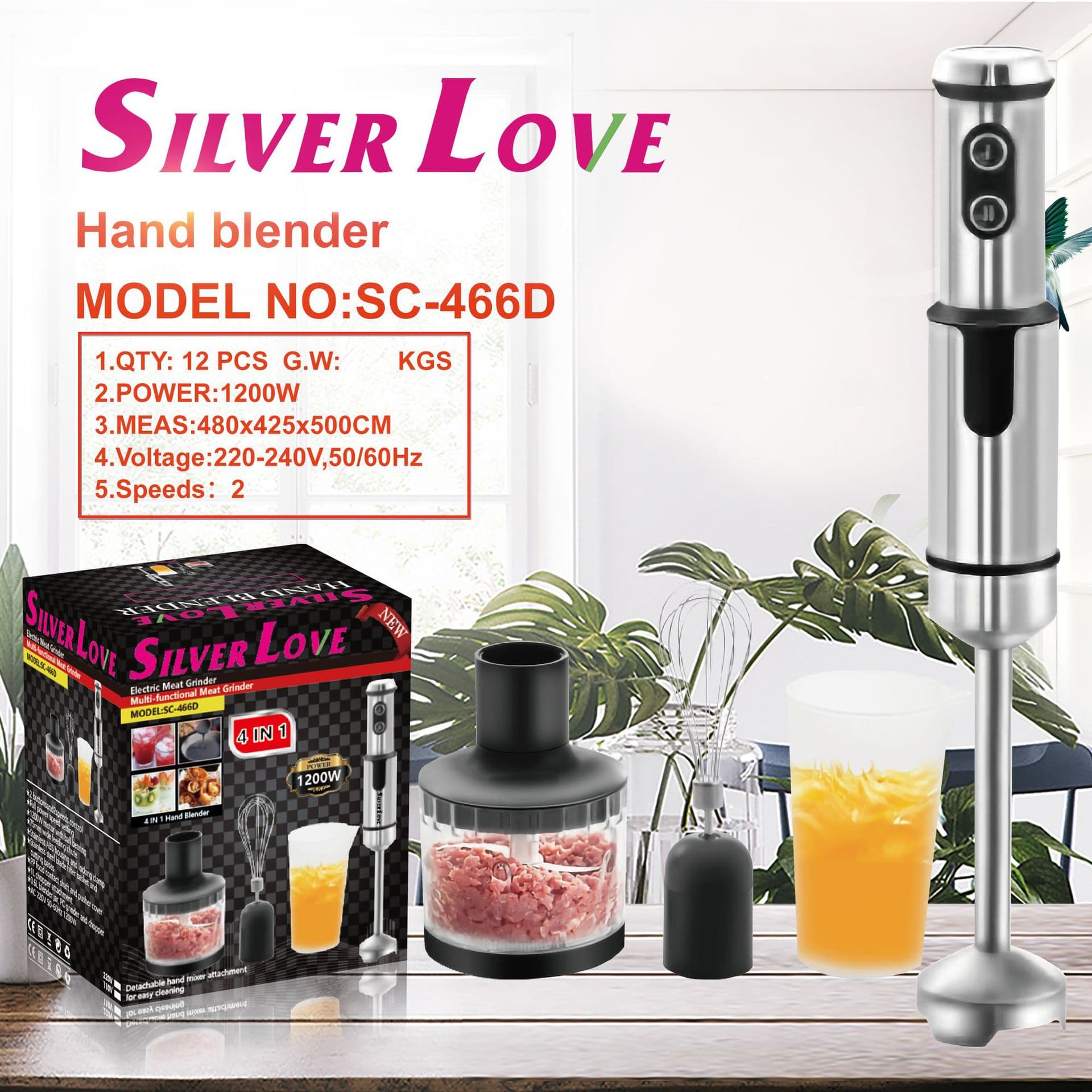 Export Hand Blender Household Electric Immersion Blender 4-in-1 Multi-Function Stick Blender with Egg Beater EU Plug