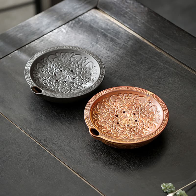 Classic Floral Water-Holding Teapot Stand Household Ceramic Round Dry Brewing Mat Chinese Gongfu Tea Set Tea Ceremony Accessories