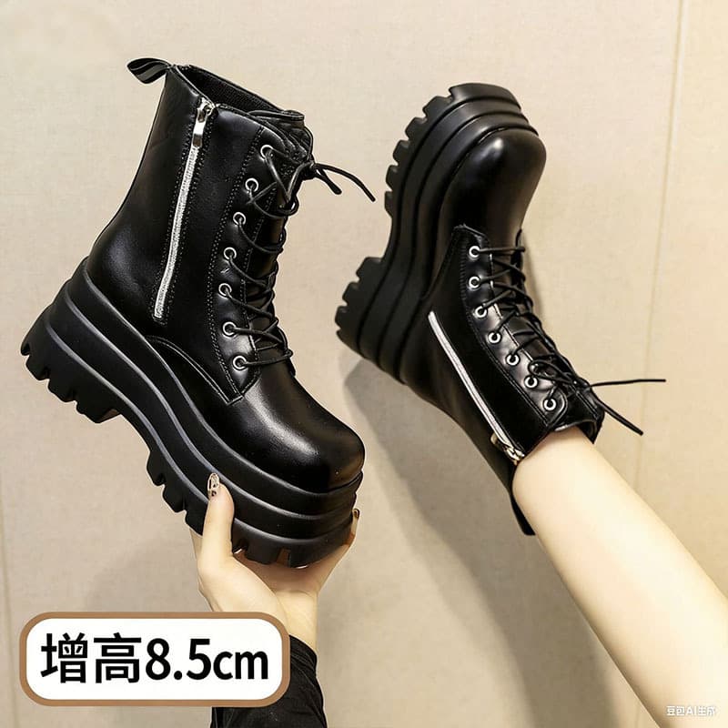 Martin Boots Cos Height-Increasing Shoes Slim Legs Thick Sole 9cm British New Short Boots Knight Boots Fashion Motorcycle Boots Trendy