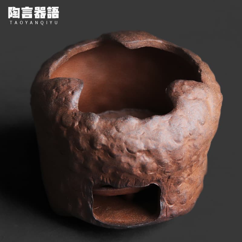 Zen-style Aged Clay Stump Charcoal Stove, Chinese Aesthetic Tea Table Water Heating Single Unit