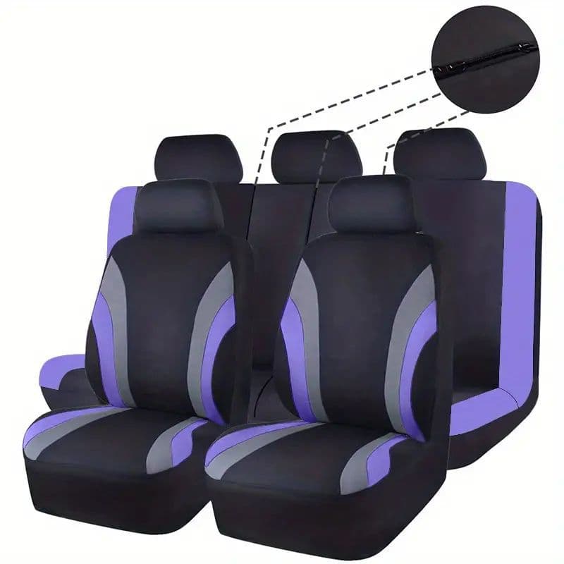 5-Seat 9-Piece Car Seat Cover Set, Polyester Fabric, Universal Fit for All Seasons