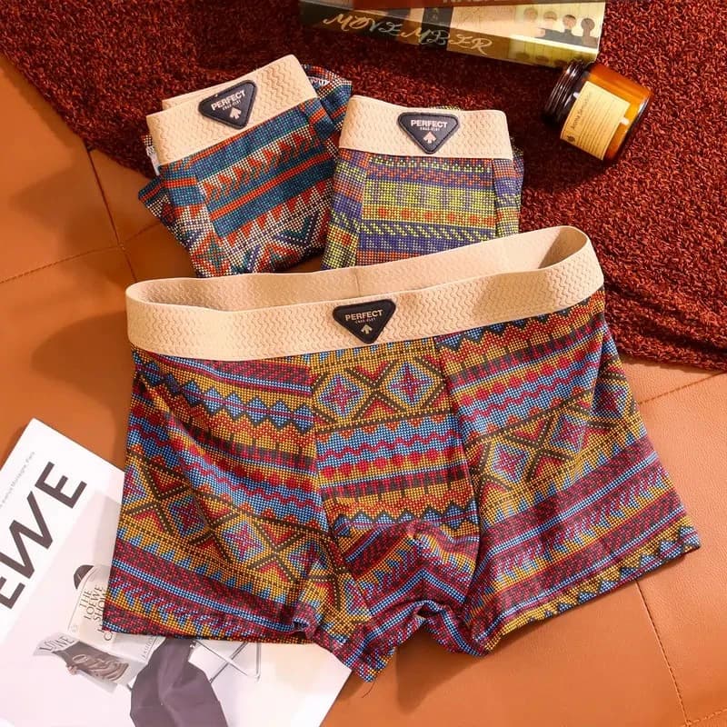 Vintage Chinese Ethnic Style Men's Cotton Boxer Briefs Breathable Comfortable Trendy Printed Shorts