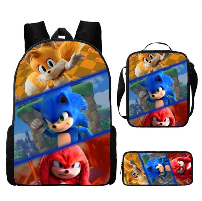 Original Manufacturer Sonic Schoolbag 3-Piece Set Primary School Student Anime Cartoon Backpack Shoulder Bag Pencil Case