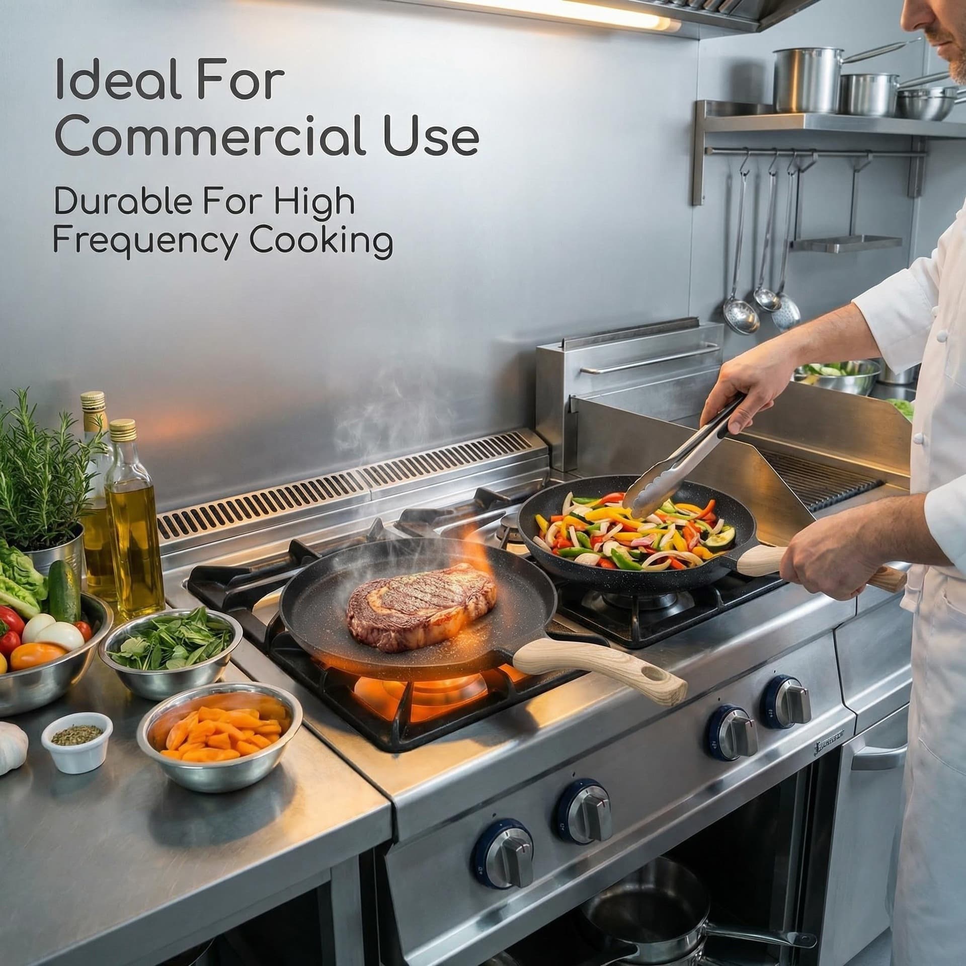Flat-bottom pan for frying and stir-frying, fried egg non-stick frying pan, grill pan, pancake pan, kitchen fried egg pan, pizza pan, steak pan