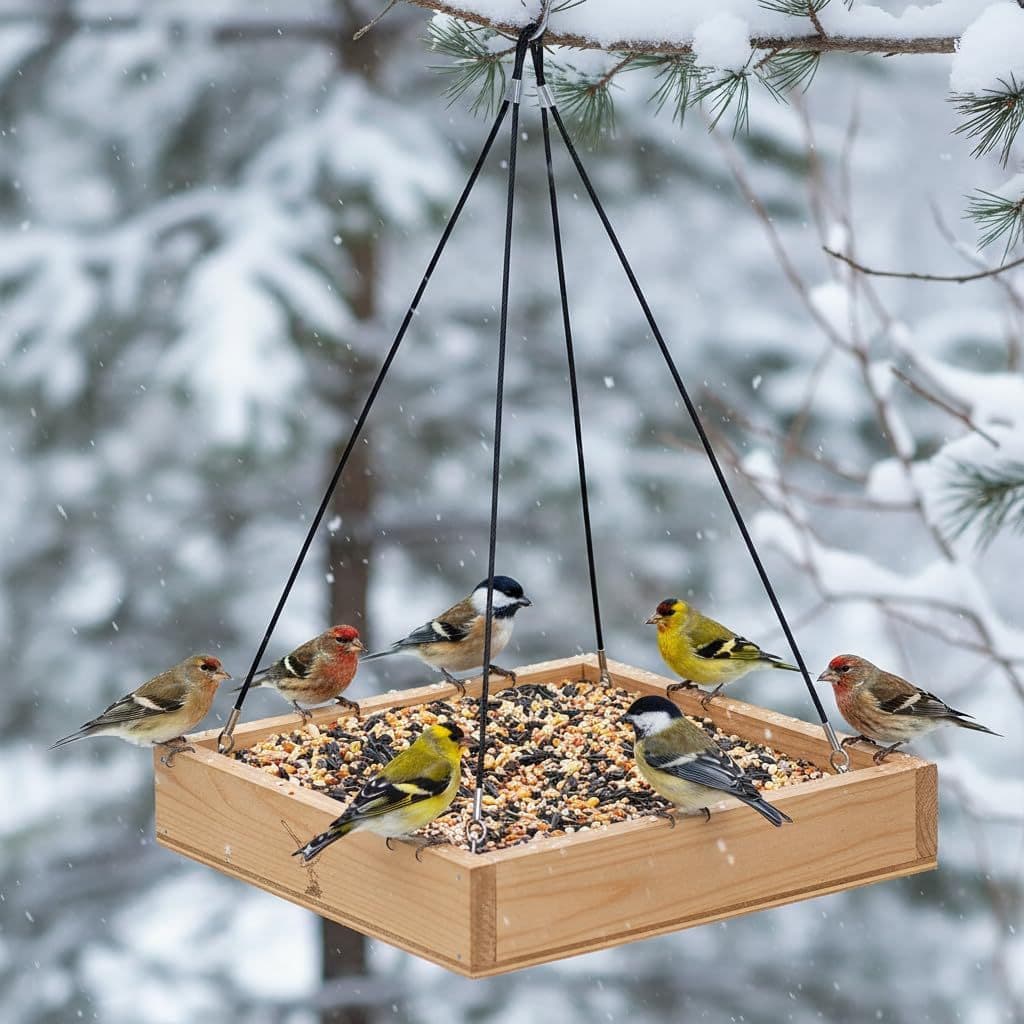 800 Hanging Wooden Bird Feeding Platform, Outdoor Garden Bird Feeder, Waterproof Solid Wood Bird Seed Tray