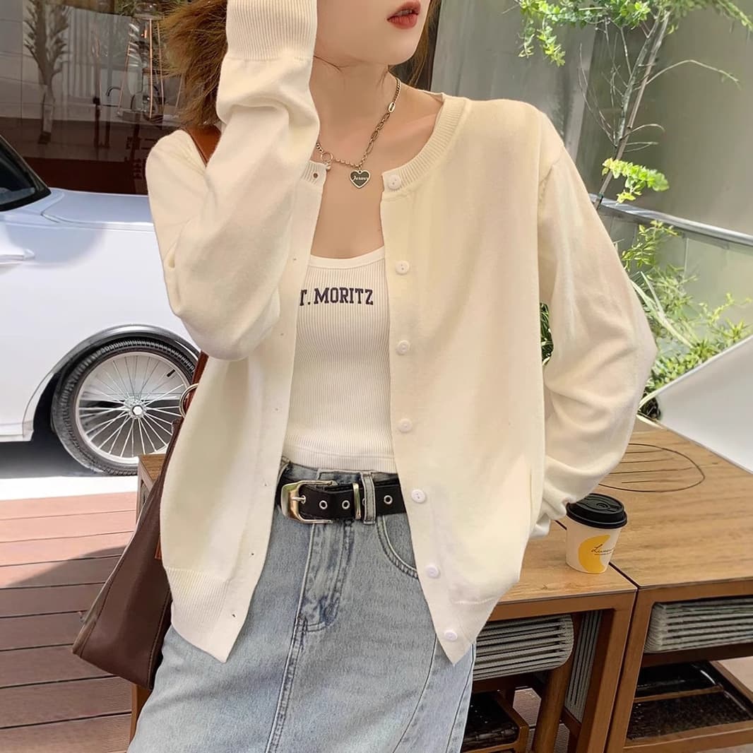 In Stock Long-Sleeve Knit Cardigan for Women Spring/Summer New Korean Style Loose Fitting Slimming Outerwear Sweater Jacket