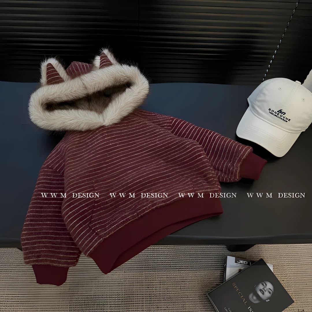 Korean Ins New Winter Hooded Striped Fleece Sweatshirt, Loose and Cozy Baby Top for Boys and Girls