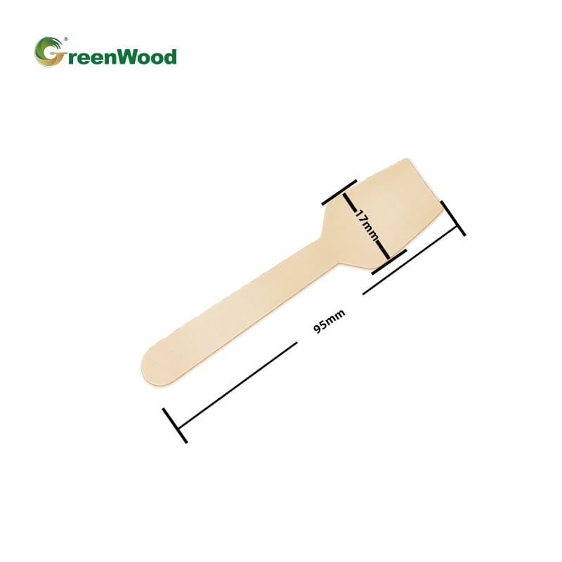 95mm Disposable Ice Cream Spoon Eco-Friendly Biodegradable Birch Wood Spoon Wooden Popsicle Stick Spoon