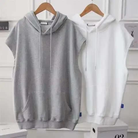 Cross-border Spring/Summer Loose Plus Size Simple Mid-length Sleeveless Jacket Ins Hooded Vest Sweater for Women