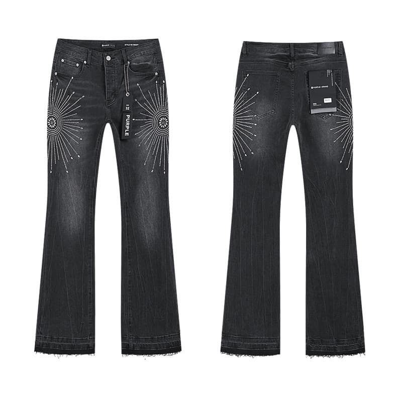 Cross-border wholesale purple American high-street trendy ripped patch splatter-dye vintage washed casual jeans