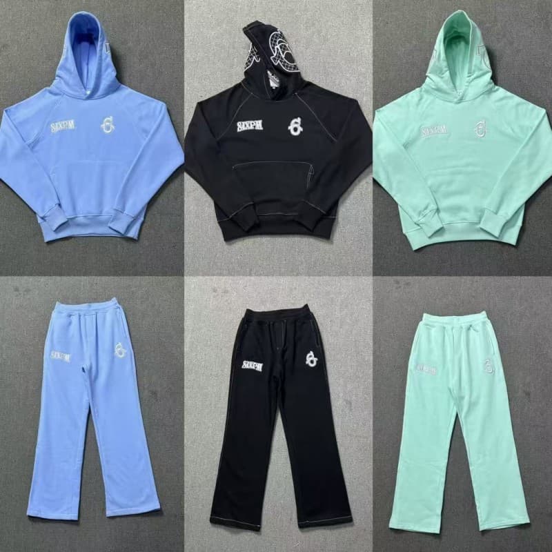 Cross-border Foreign Trade Streetwear 6PM Drill Embroidered Letters Hip-Hop Fleece-Lined Hoodie and Casual Pants Set for Men