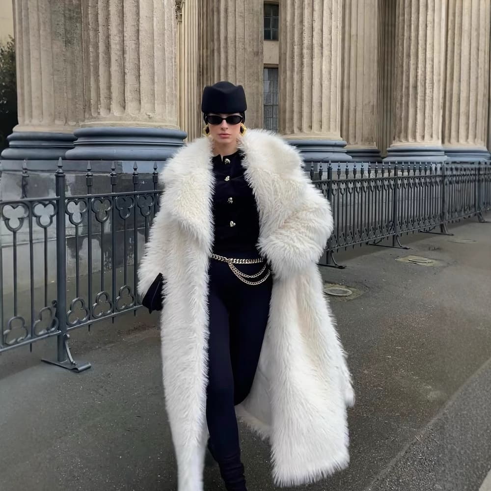 Cross-border Long Faux Fur Coat 2025 New Over-the-knee White Thickened Elegant Coat Toca Green Fur