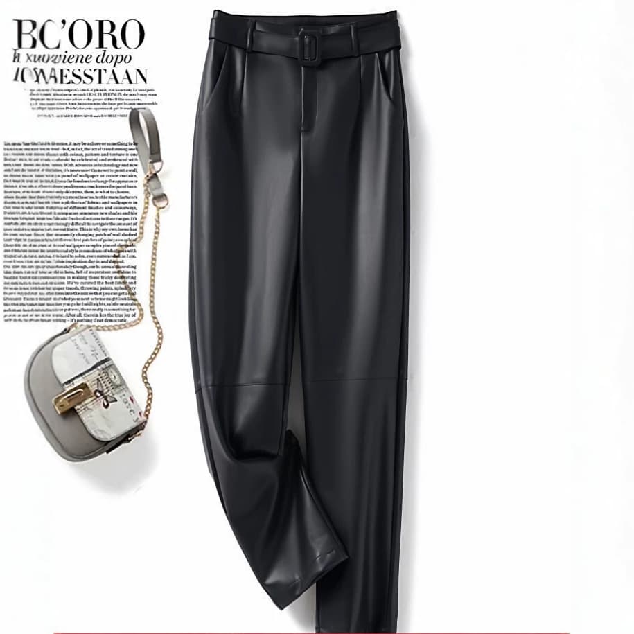 2026 New Spring/Fall Stylish Straight-Leg PU Leather Pants for Women, Fashionable Versatile High-Waist Slimming Narrow Wide-Leg Casual Trousers