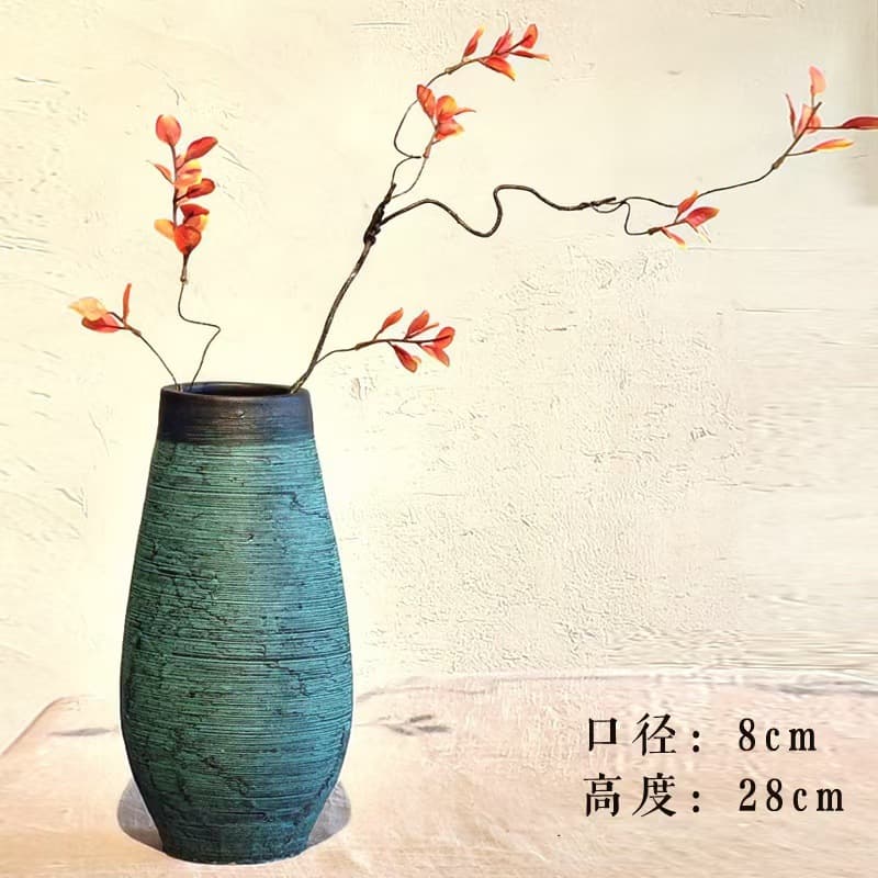 New Chinese Style Classical Ceramic Vase Living Room Decoration Floor Vase Dried Flower Vase Antique Shelf Zen Ornament Decorative Piece