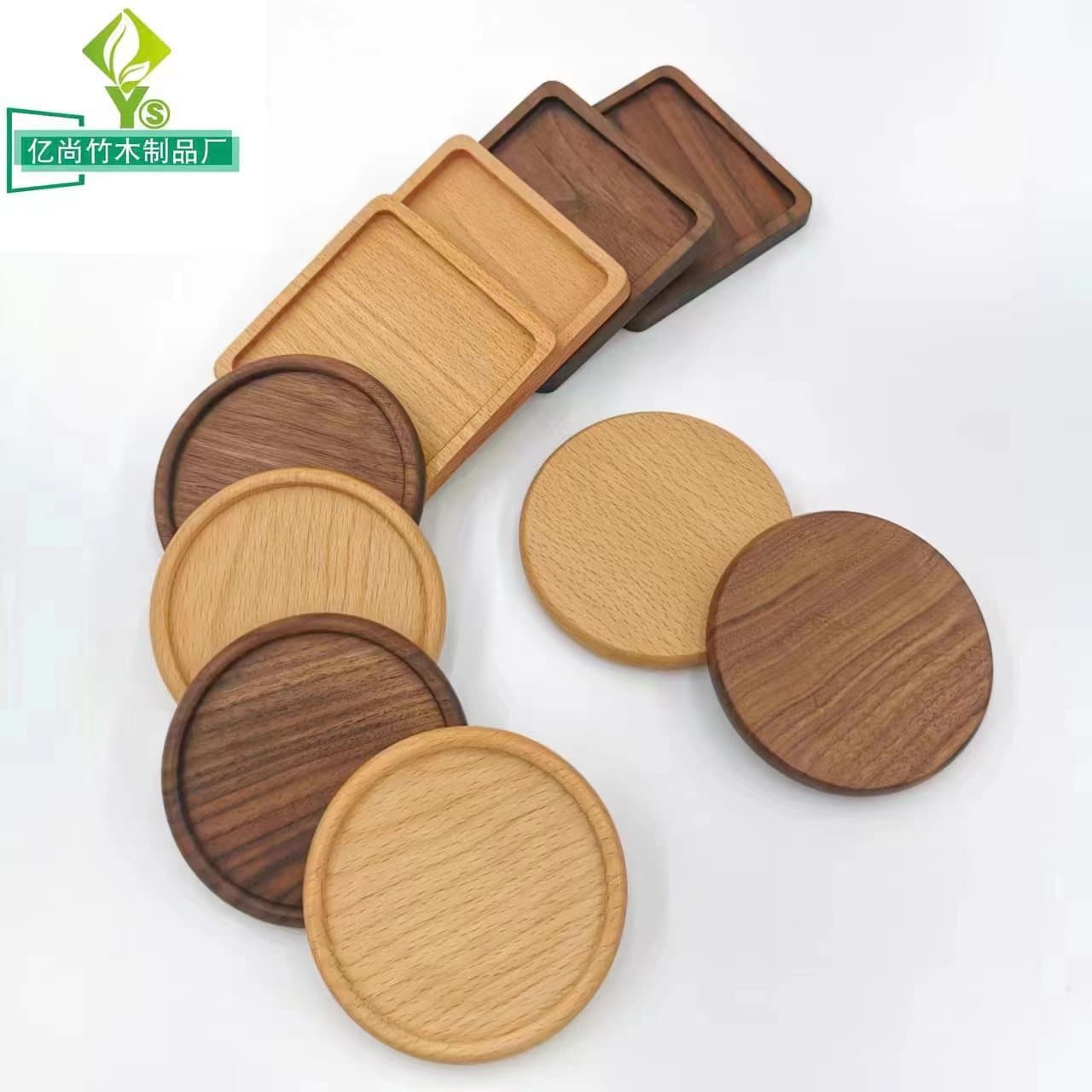 Solid Wood Coaster Tea Cup Heat Insulation Pad, Black Walnut Cup Holder Tea Tray, Creative Beech Coffee Coaster Round Square