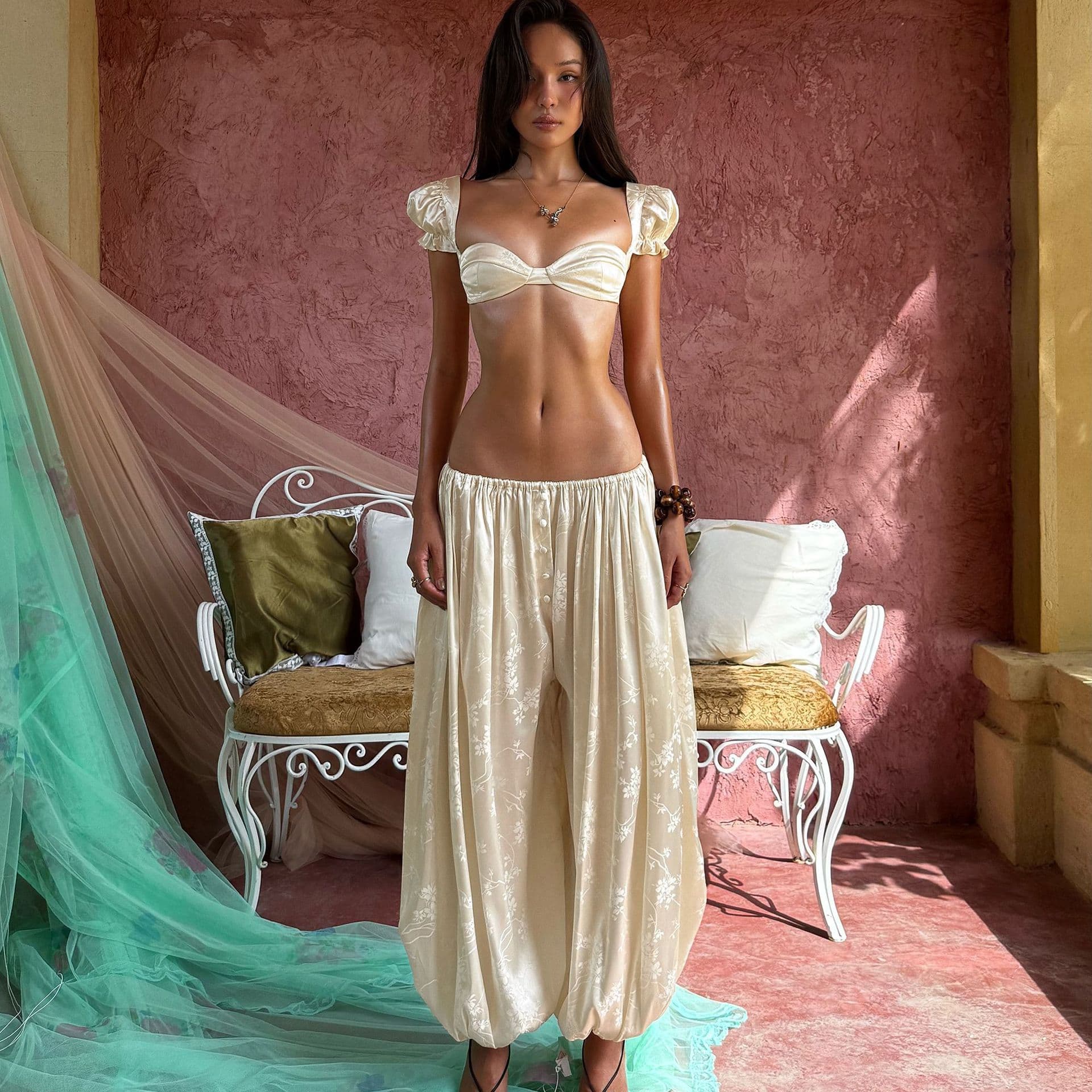2026 Summer New Fashion Hot Girl Crop Top Low-Waist Loose Pants Set Women Amazon Drop Shipping