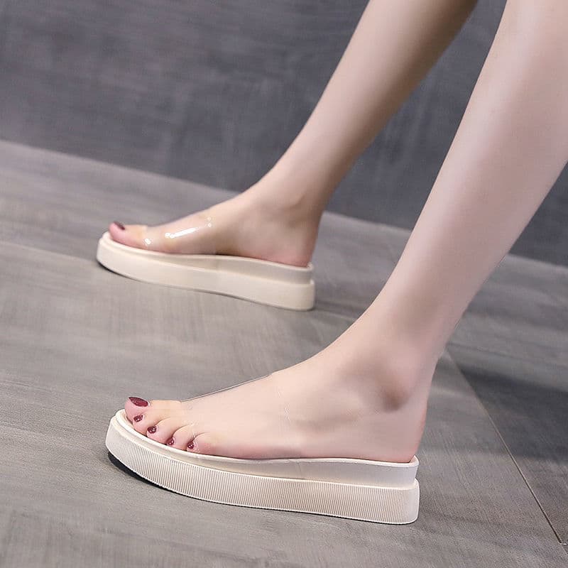 Fashion Transparent Slippers for Women Summer Outdoor Wear Ins Trendy Outdoor Wear 2022 Sandals Versatile Jelly Flat Internet Celebrity Slide Sandals