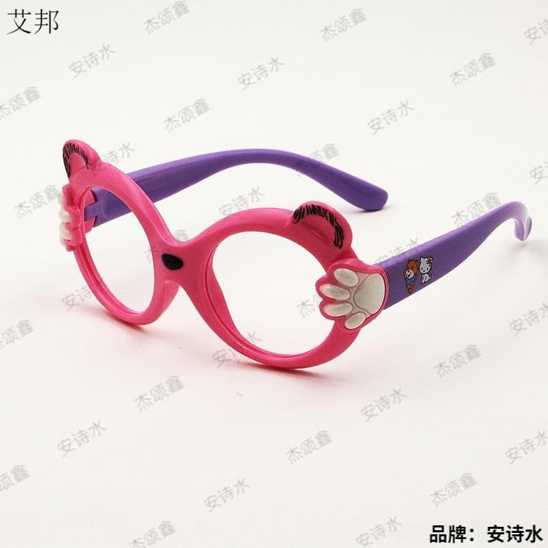 Children's silicone glasses frames, unisex cute trendy princess fashion cartoon decorative toy frames, lens-free soft temples