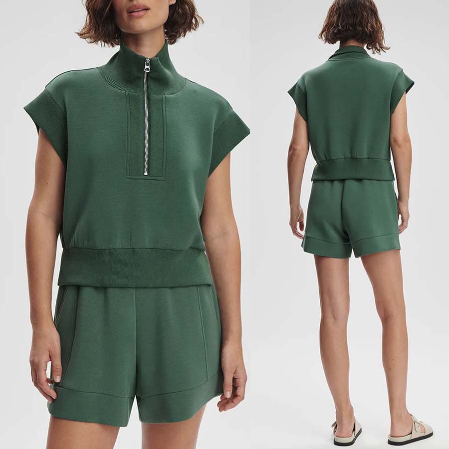Cross-Border 2025 European and American Autumn Winter New Short Sleeve Sweatshirt Zipper Flap Pocket Pants Suit Casual Loose Two-Piece Set for Women