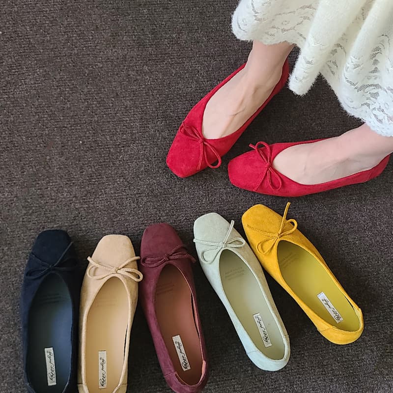 3CM Hidden Wedge Square Toe French Bow Ballet Flats Women's Shoes 2026 Spring Autumn Versatile Gentle Granny Shoes