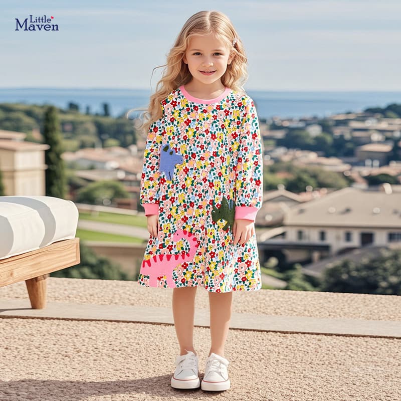 Cross-border foreign trade children's skirt wholesale, autumn girls' dress, cute patch embroidered cotton skirt, European and American style princess skirt